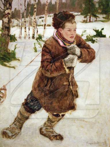 A Peasant Boy in the Woods in Wintertime - Богданов-Бельский Николай Петрович