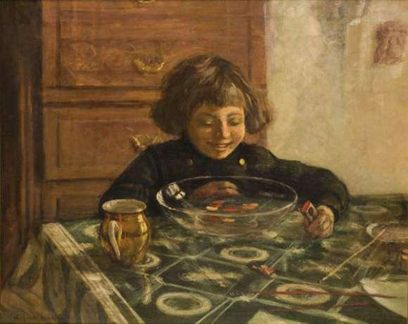Enfant assis а une table. 59x72 - Богданов-Бельский Николай Петрович