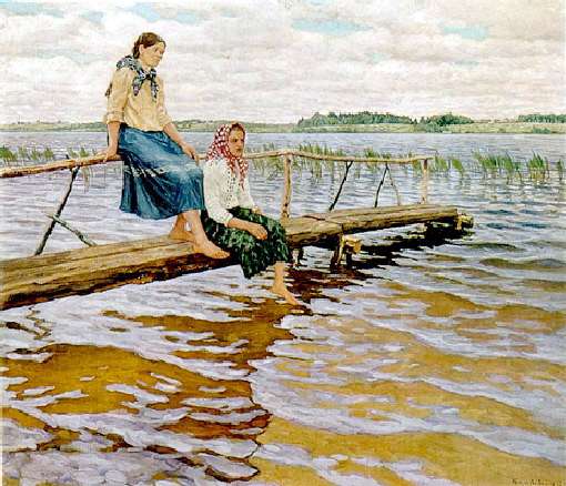 В ожидании парома. 1915 - Богданов-Бельский Николай Петрович