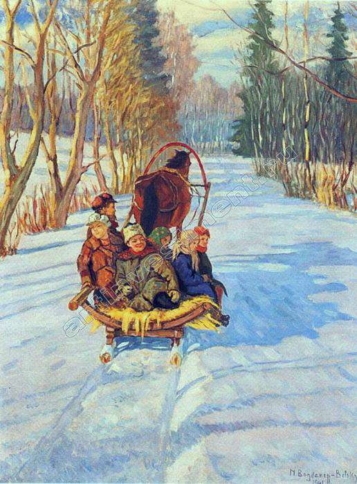 Дети в санях зимой. 1914 - Богданов-Бельский Николай Петрович