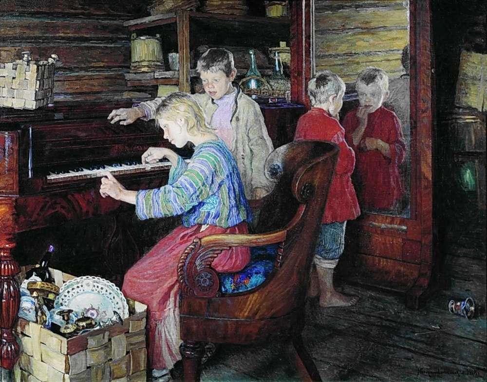 Дети за пианино. 1918 106,5x135,7 ГТГ - Богданов-Бельский Николай Петрович