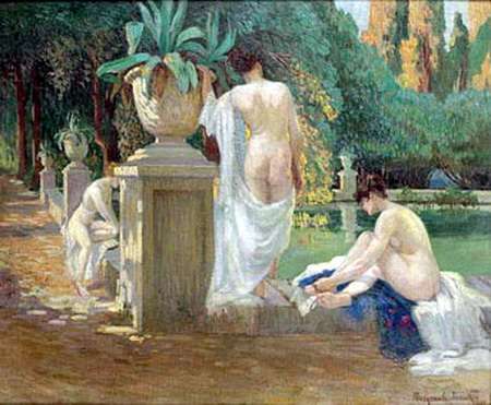 Женщины на берегу пруда. (Femmes au bord d`un bassin). 1909 Х., м. 80x97 - Богданов-Бельский Николай Петрович