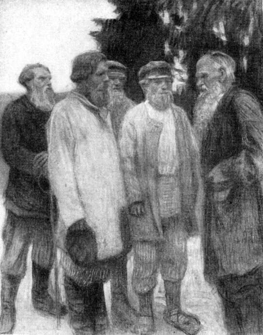 Л. Н. Толстой среди крестьян. 1914 (q) - Богданов-Бельский Николай Петрович