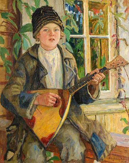 Мальчик с балалайкой 1930 холст, масло 90.5x70.5 - Богданов-Бельский Николай Петрович