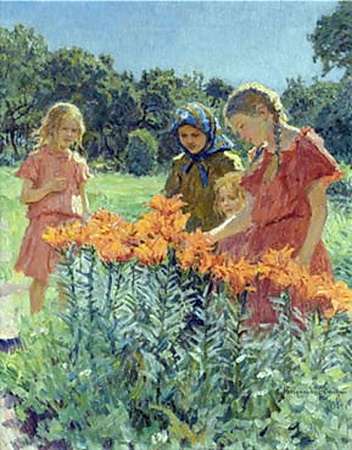 Собирая цветы 1924 холст, масло 88x70 - Богданов-Бельский Николай Петрович