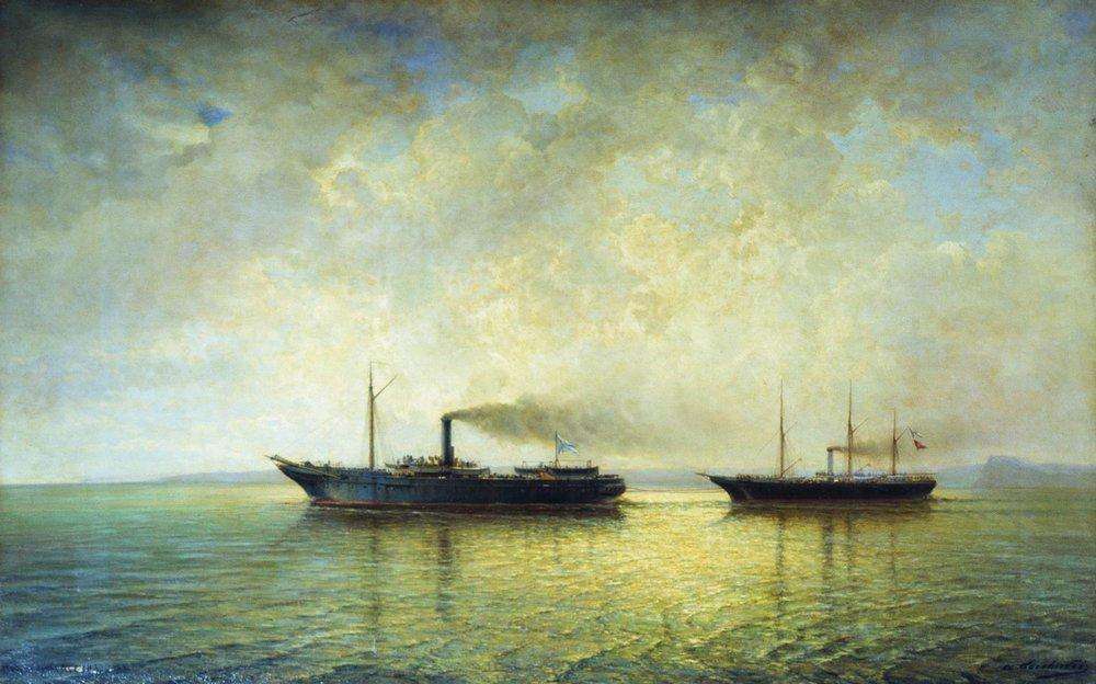 Взятие вооруженным пароходом Россия турецкого транспорта Мерсина 13 декабря 1877 года. 1890-е - Боголюбов Алексей Петрович