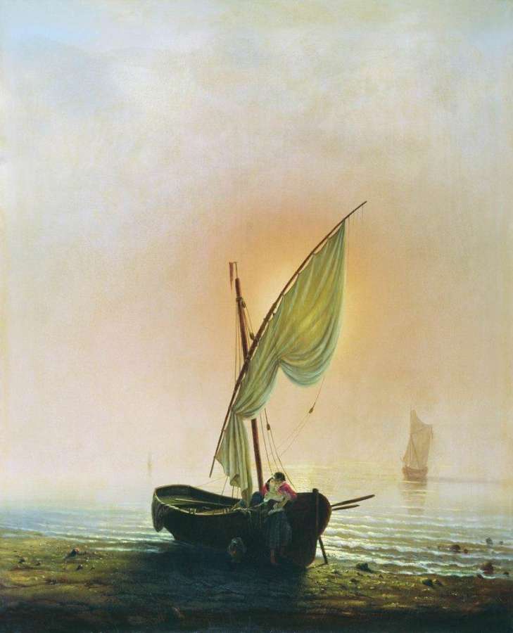 Закат (Лодка с парусом у берега моря). 1857 - Боголюбов Алексей Петрович