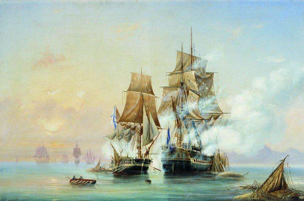 Захват катером Меркурий шведского фрегата Венус 21 мая 1789 года. 1851 - Боголюбов Алексей Петрович