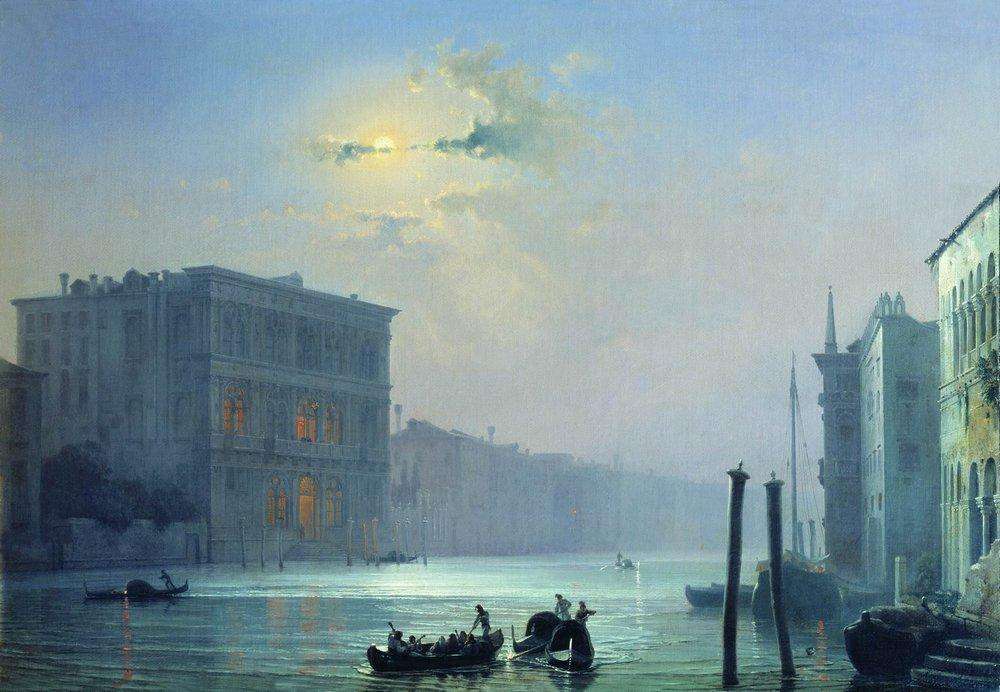 Лунная ночь. Большой канал в Венеции. 1850-е - Боголюбов Алексей Петрович