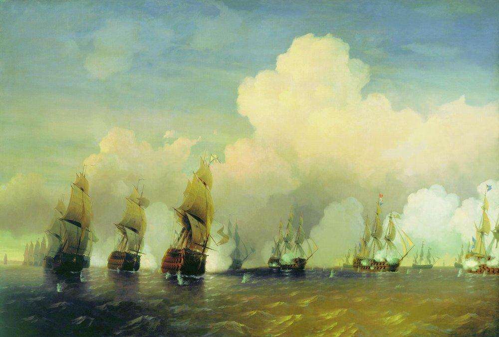 Сражение русского флота со шведским в 1790 году вблизи Кронштадта при Красной Горке. 1866 - Боголюбов Алексей Петрович