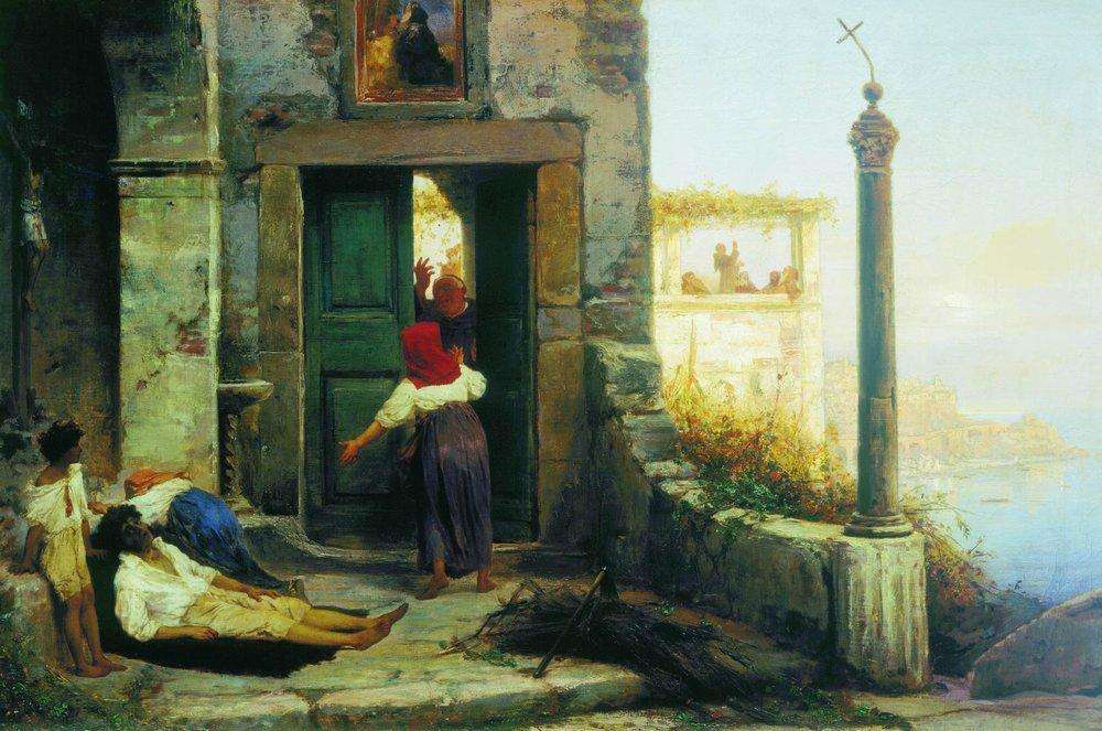 Больной у стен католического монастыря. 1874 - Бронников Федор Андреевич