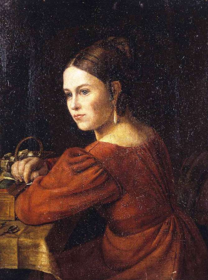 Портрет молодой женщины в темно-красном платье  - Варнек Александр Григорьевич