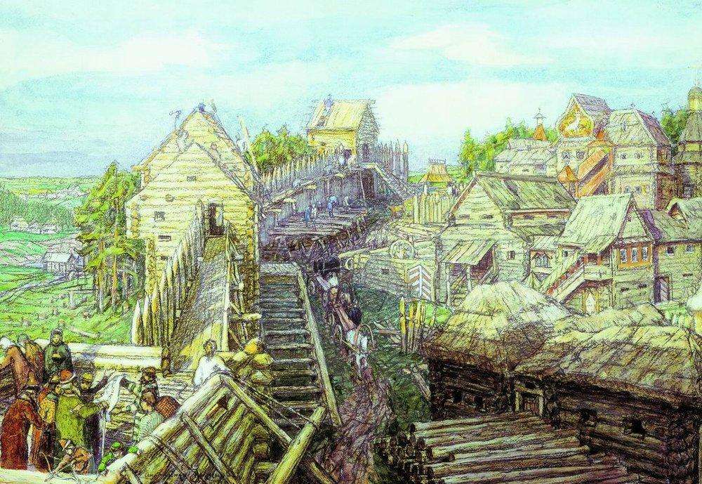Строительство деревянных стен Кремля. XII век. 1903 - Васнецов Аполлинарий Михайлович