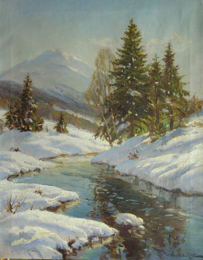 Зимний пейзаж с рекой - Вещилов Константин Александрович