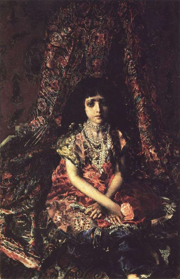 Девочка на фоне персидского ковра. 1886 - Врубель Михаил 