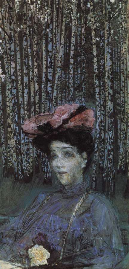 Портрет Н.И.Забелы-Врубель на фоне березок. 1904 - Врубель Михаил 