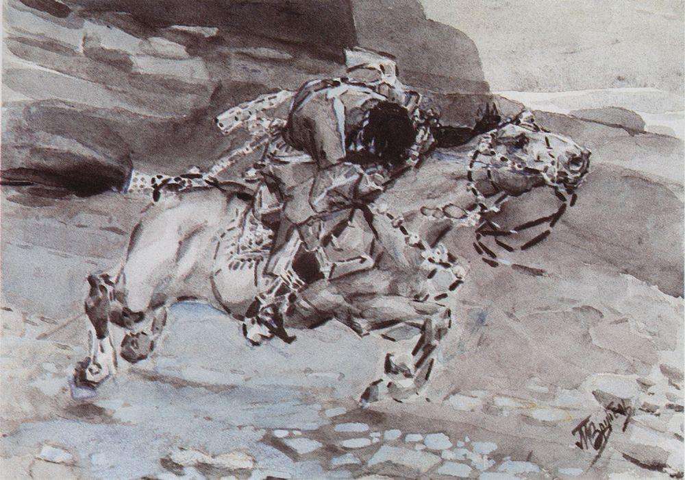 Скачущий всадник (Несется конь быстрее лани...). 1890-1891 - Врубель Михаил 