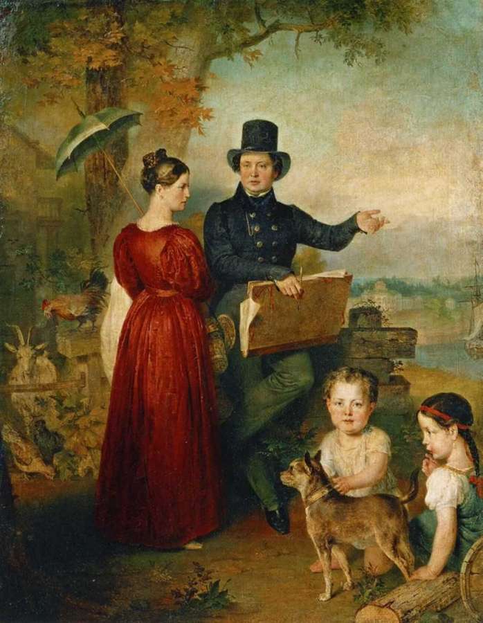 Автопортрет с женой и детьми. 1836 - Голике Василий Александрович