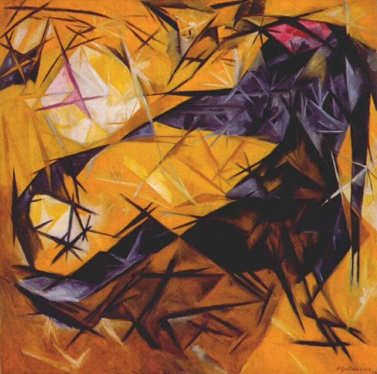 goncharova_cats_(rayonist_perception_in_rose_black_and_yellow)_1913 - Гончарова Наталья Сергеевна