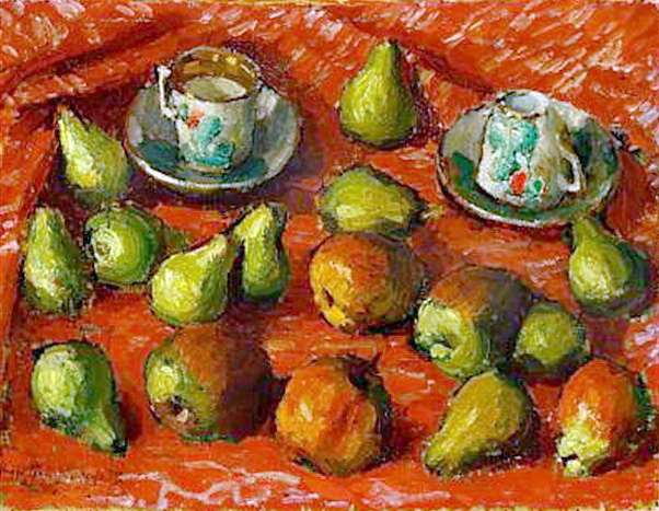 1921 Still life in red tones with fruit and cups. Oil on cardboard. 52x68 - Грабарь Игорь Эммануилович