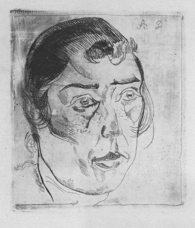 1921 Женский портрет. Б.,сухая игла. 14,7x13 Ссх - Дейнека Александр Александрович