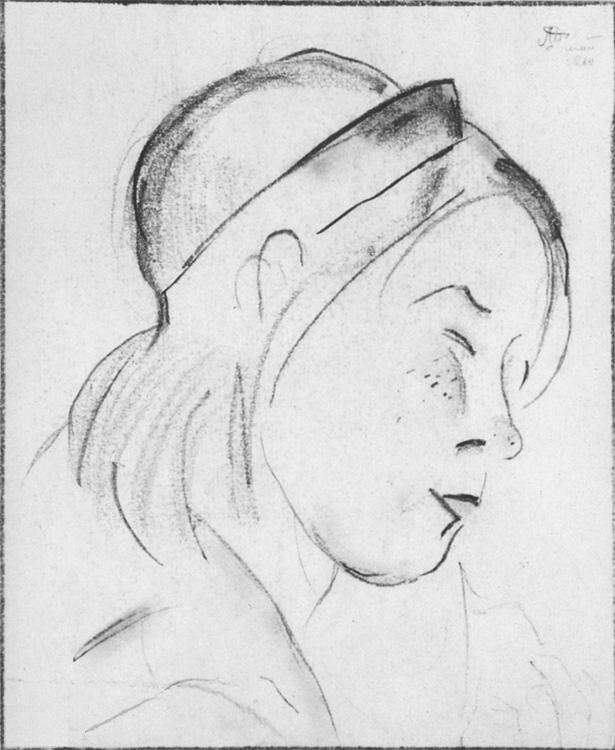 1921 Портрет девушки. Б.,к. 20,2x17 Ссх - Дейнека Александр Александрович