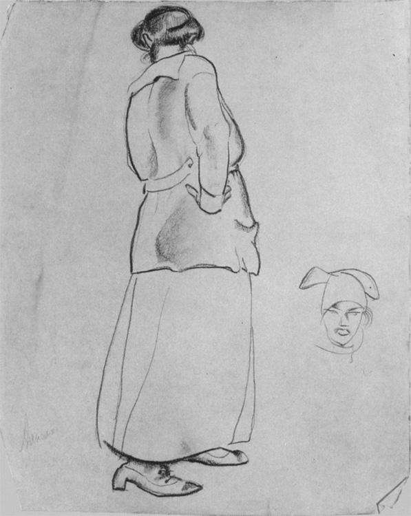 1923 Женская фигура. Б.,к. 22,5x18,2 Ссх - Дейнека Александр Александрович
