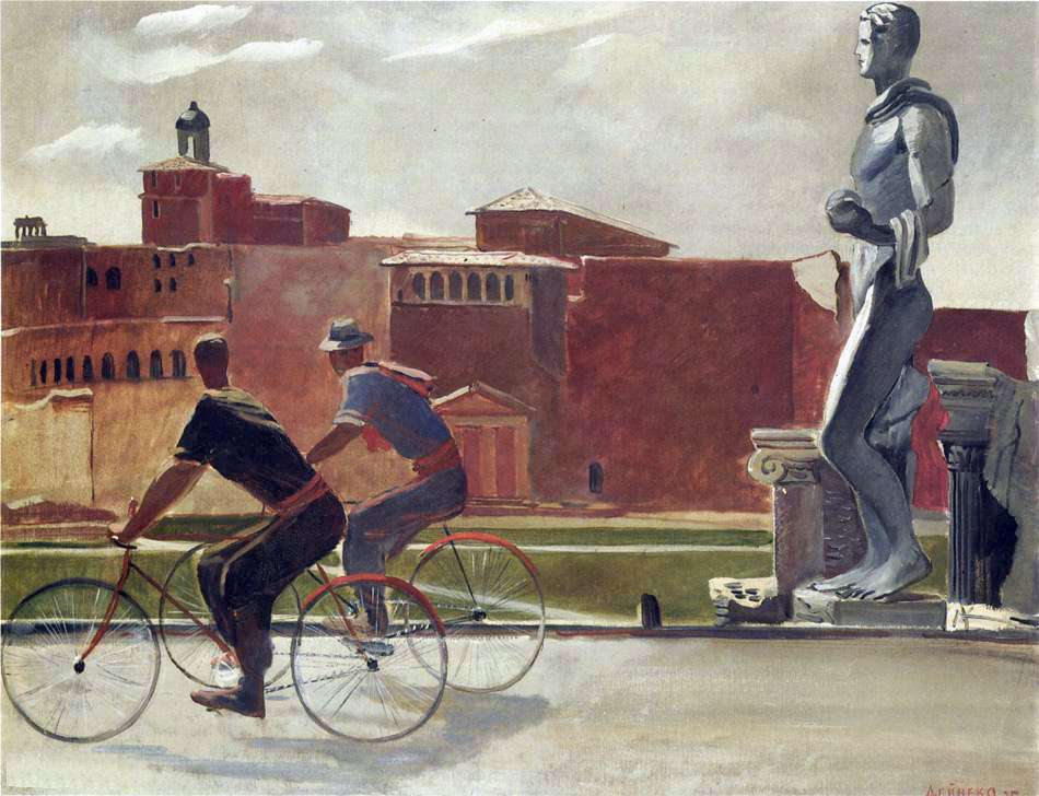 1935 Итальянские рабочие на велосипедах. Х., м. 80x101 Львов - Дейнека Александр Александрович