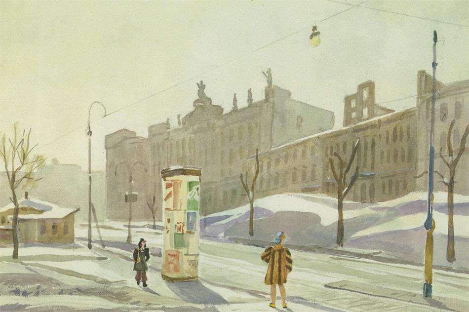1947 Вена. Ринг. Б., акв., темп. 37х55 ГТГ - Дейнека Александр Александрович