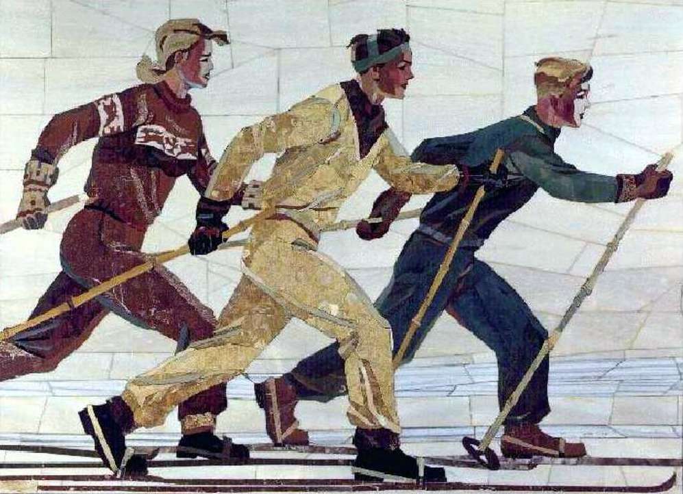 1950 Лыжники. Флорентийская мозаика. 75x100 Курск - Дейнека Александр Александрович