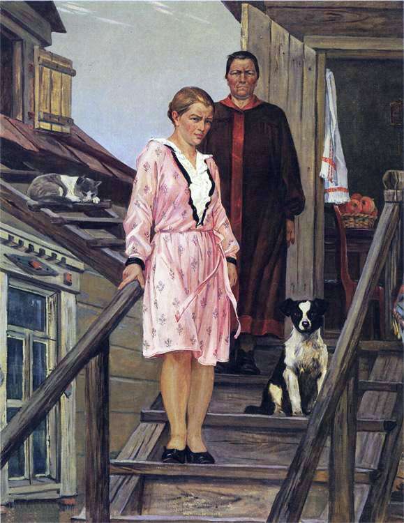 1954 Мать и сестра.  Х., м. 154x119 Курск - Дейнека Александр Александрович