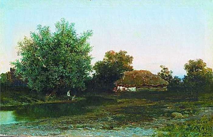 Хата над прудом, 1881, холст, масло; 34х52,5 - Кондратенко Гавриил Павлович