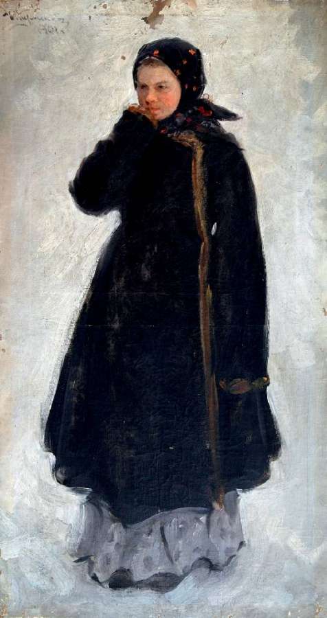 Девочка в синем платке, 1901г. 51x97 - Куликов Иван Семенович
