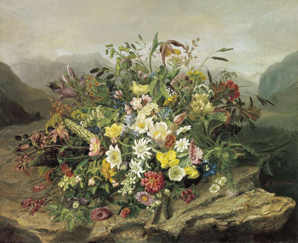 Букет цветов на фоне горного пейзажа - Легашов Антон Михайлович