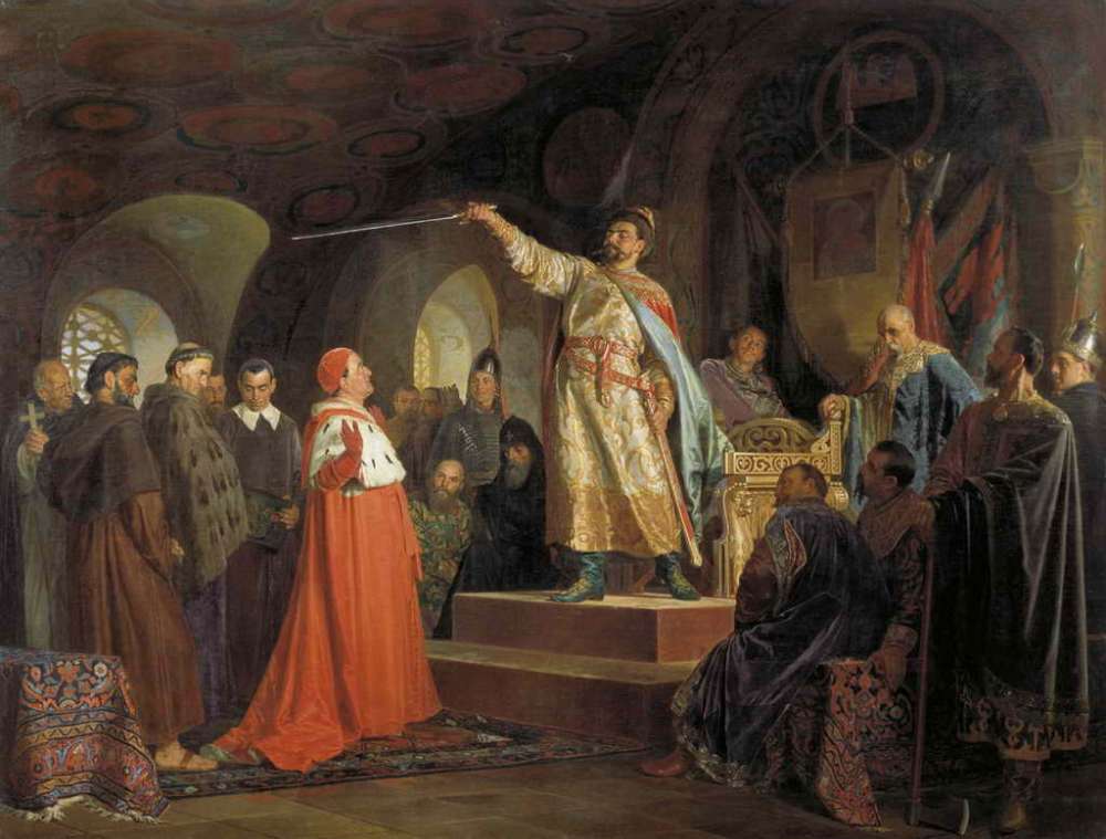 Роман Галицкий принимает послов папы Иннокентия III. 1875  - Неврев Николай Васильевич