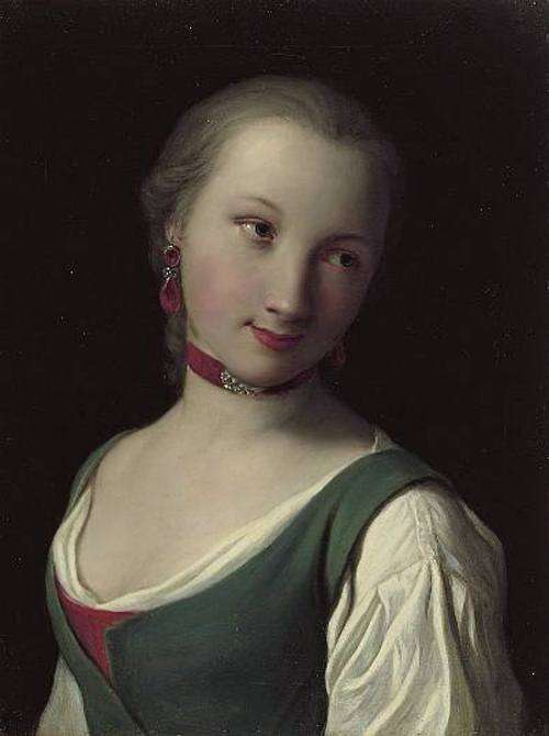 Портрет девушки в зеленом жилете и белой блузке. середина XVIII века  - Ротари Пьетро Антонио
