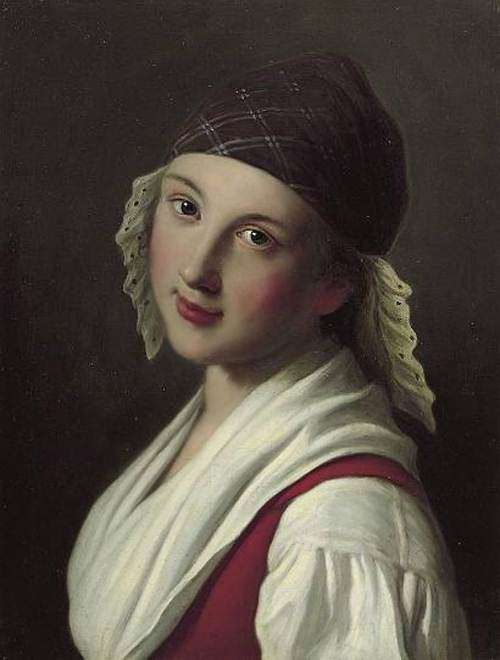 Портрет женщины в клетчатом шарфе, красном жилете и белой блузке. 1755  - Ротари Пьетро Антонио