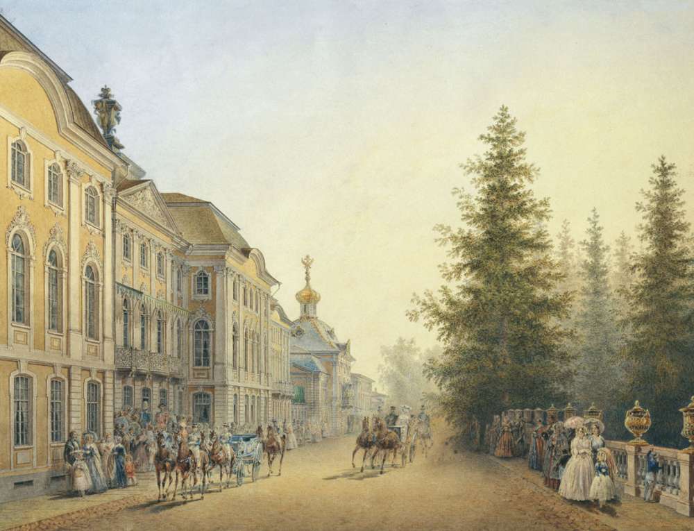 Придворный выезд от главного подъезда Большого дворца в Петергофе. 1852 - Садовников Василий Семенович