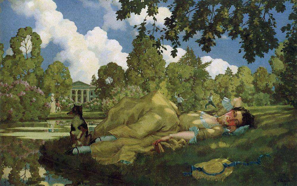 Спящая молодая женщина в парке. 1922 - Сомов Константин Андреевич