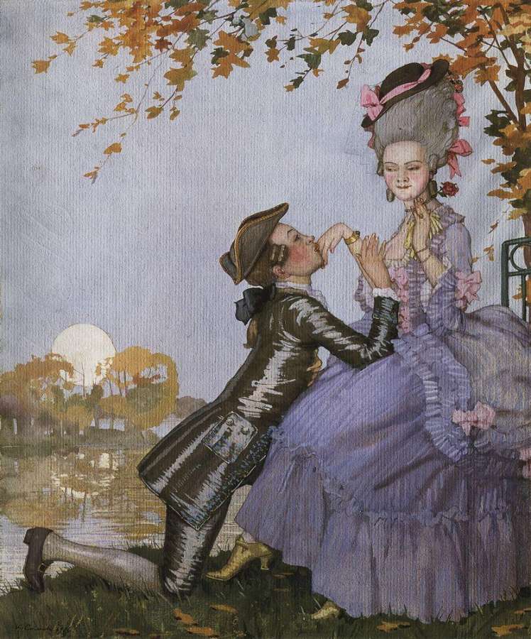 Юноша на коленях перед дамой. 1916 - Сомов Константин Андреевич