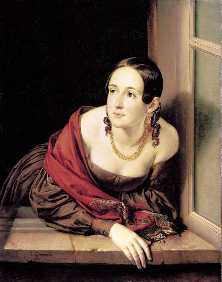 Женщина в окне (Казначейша). 1841. Холст, масло. 88х68 см - Тропинин Василий Андреевич