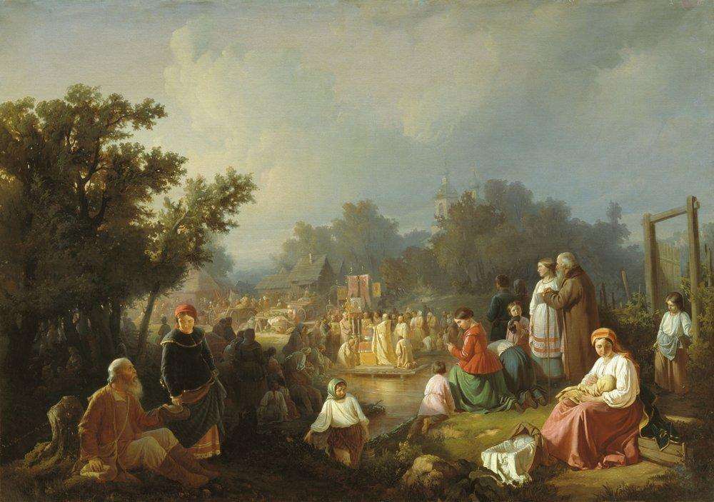 Крестный ход на водоосвящение в деревне. 1858 - Трутнев Иван Петрович