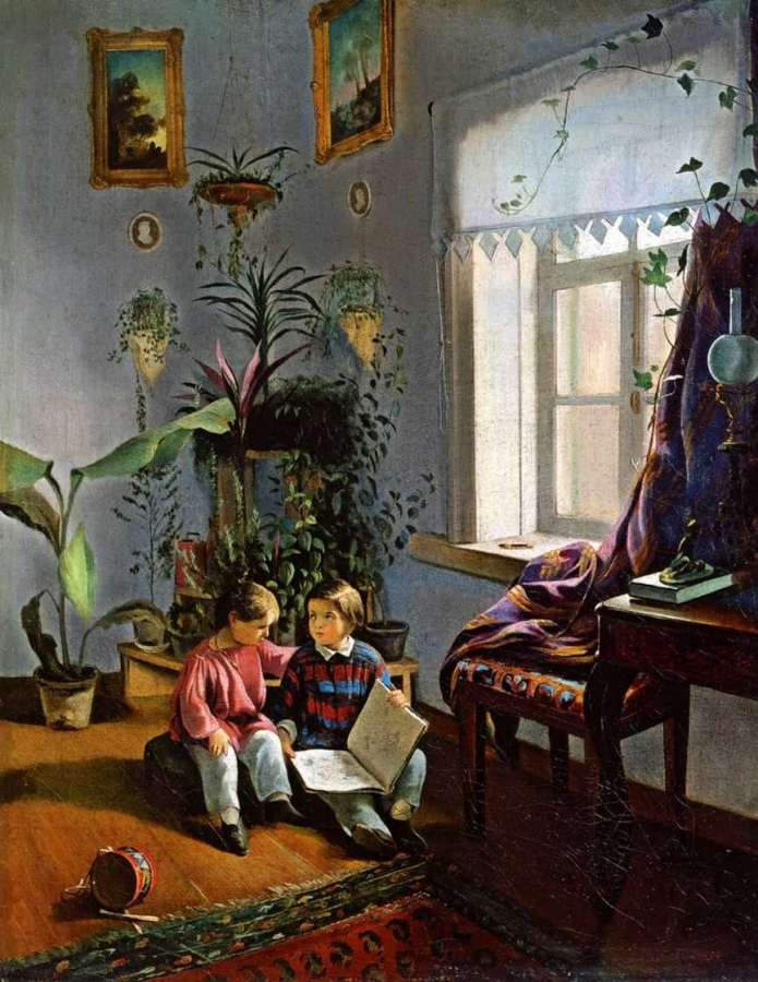 В комнате (мальчики, рассматривающие альбом с картинками). 1854  - Хруцкий Иван Фомич(Трофимович)