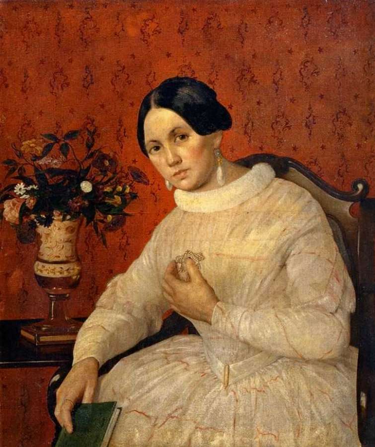 Портрет неизвестной в белом платье, с книгой. 1840-е  - Хруцкий Иван Фомич(Трофимович)