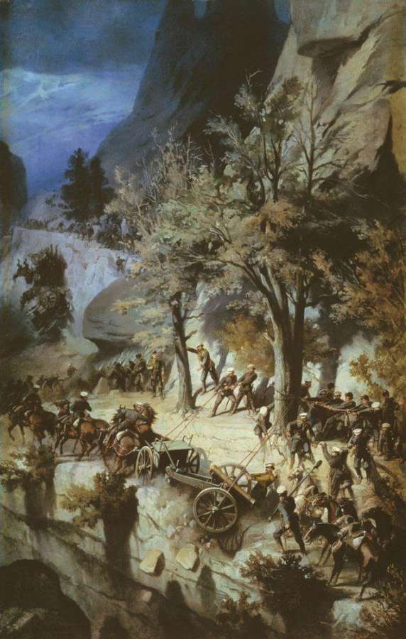 Переход лейб-гвардии 6-й Донской батареи через Балканы. 1877 год. 1879  - Шарлемань Адольф Иосифович