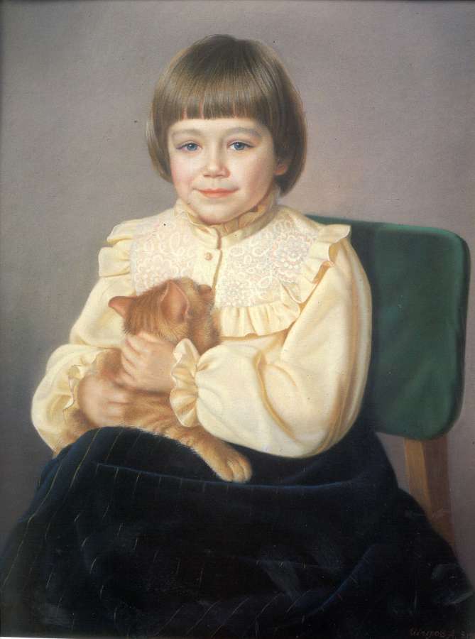 Виолетта с кошкой 1980г. - Шилов Александр Максович