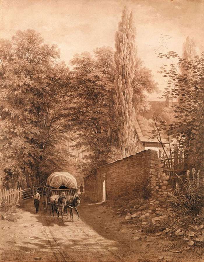 Домик в лесу (Пейзаж с фургоном). 1863 - Шишкин Иван Иванович