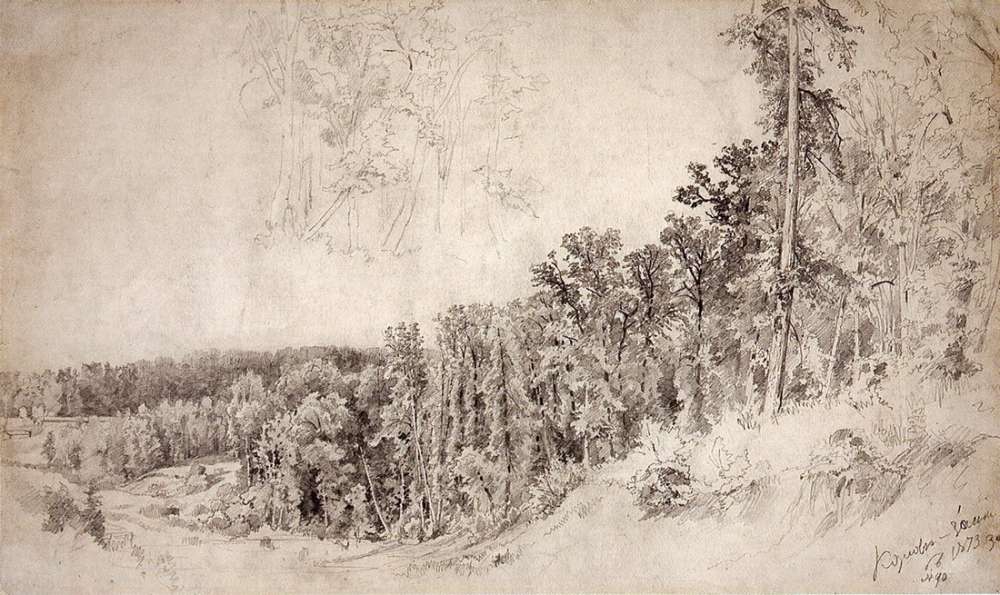 Овраг в Козловке-Засеке. Группа деревьев. 1873 36,4х60,4 - Шишкин Иван Иванович