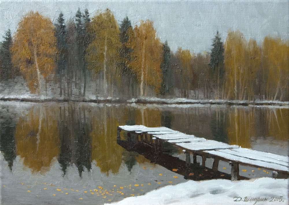 Озеро Мстино. Первый снег 2005г 35x25 - Шмарин Дмитрий 