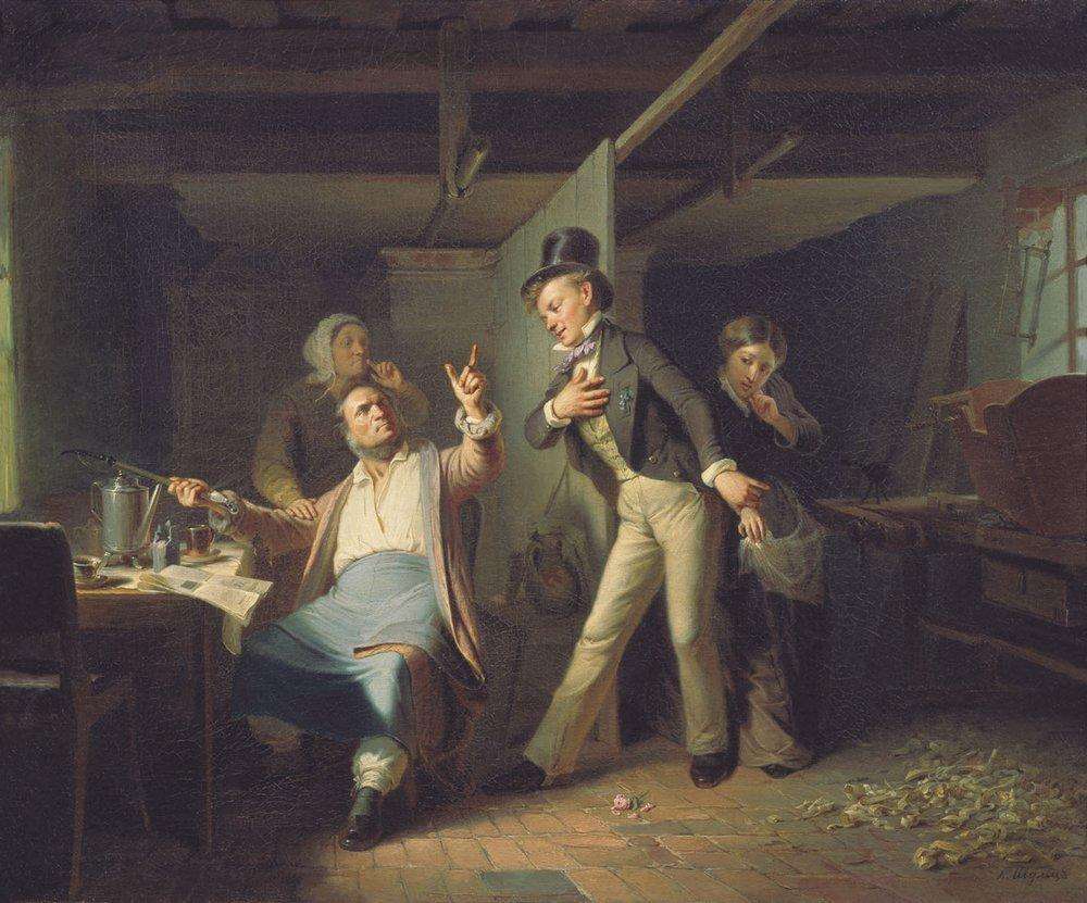 Подмастерье-столяр просит руки дочери своего мастера. Около 1856  - Шульц Карл Карлович